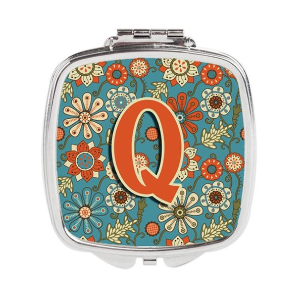 Carolines Treasures Letter Q Flowers Retro Blue Compact Mirror CJ2012-QSCM